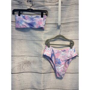 Pastel Tie Dye Swimsuit Two Piece Bandeau High Waist Size M